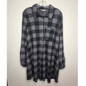 Soft Surroundings black grey buffalo plaid button down pullover dress - medium